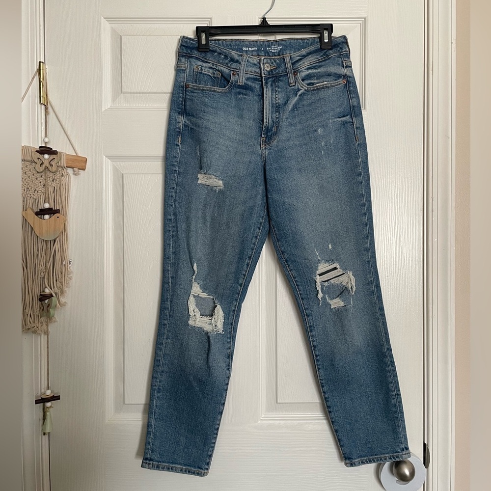 Old Navy Women's High Rise Distressed Straight Leg Jeans - Blue Size 4 EUC